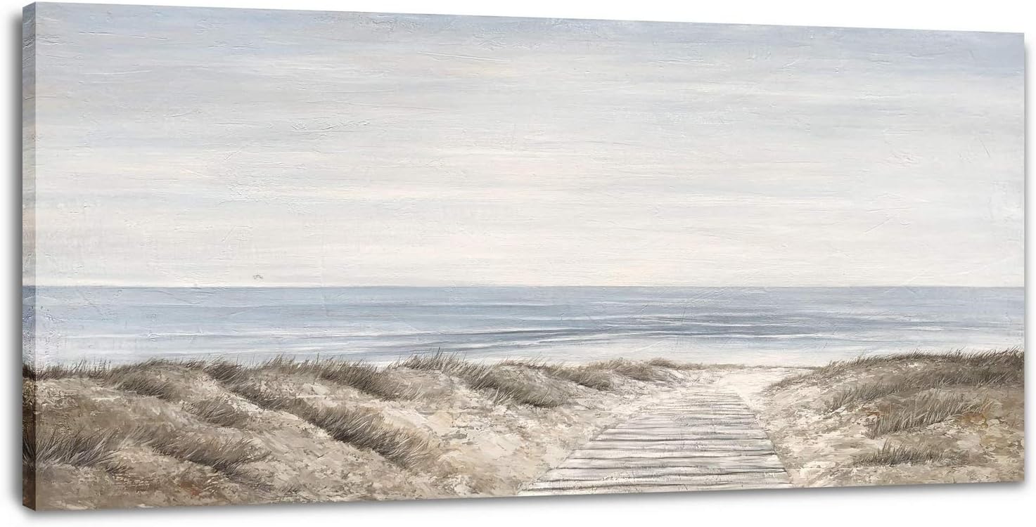 Paintings - Yihui Arts Beach Scene Canvas Wall Art Hand Painted Large Painitng Pictures Coastal Style Artwork for Living Room Bedroom Office Decor