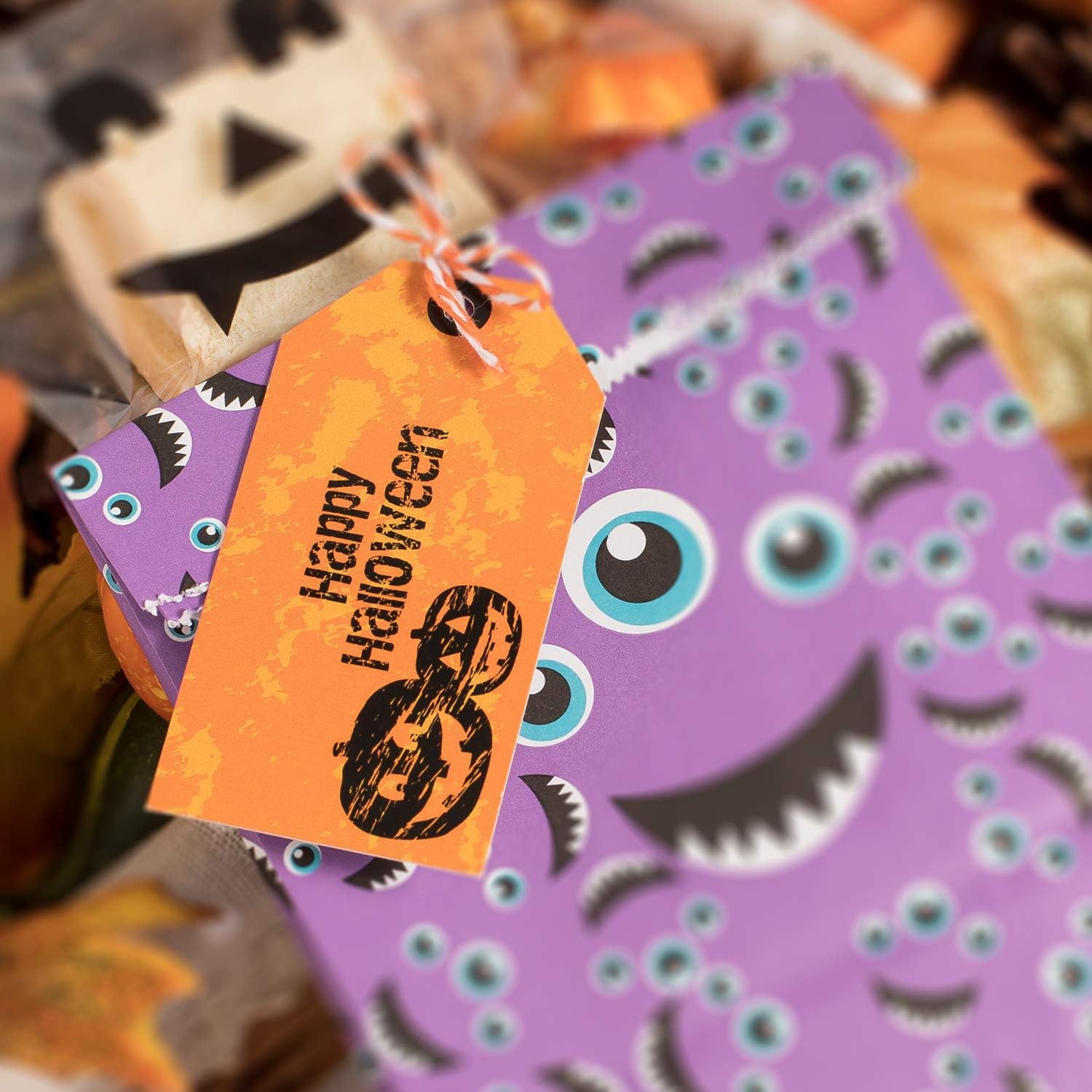Whaline 120 Pack Halloween Paper Tags with 130ft Cotton Rope for Halloween Party Favor, Candy Goodie Bag Gift Decoration : Office Products