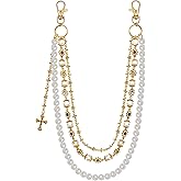 UDPP Punk Wallet Chain with Rhinestone Flower & Pearl, Layered Pants Chains Key Chain Pocket Chains Gifts for Women Men