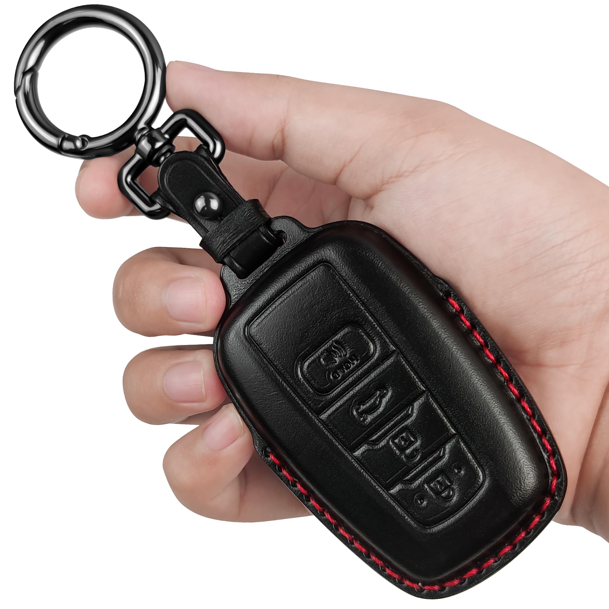 Photo 1 of Tukellen for Toyota Key Fob Cover Genuine Leather With Keychain,Leather Key Case Protector Compatible with 2020-2022 Highlander Corolla Prius 2018-2024 RAV4 Camry Avalon C-HR GT86 -black (red line)