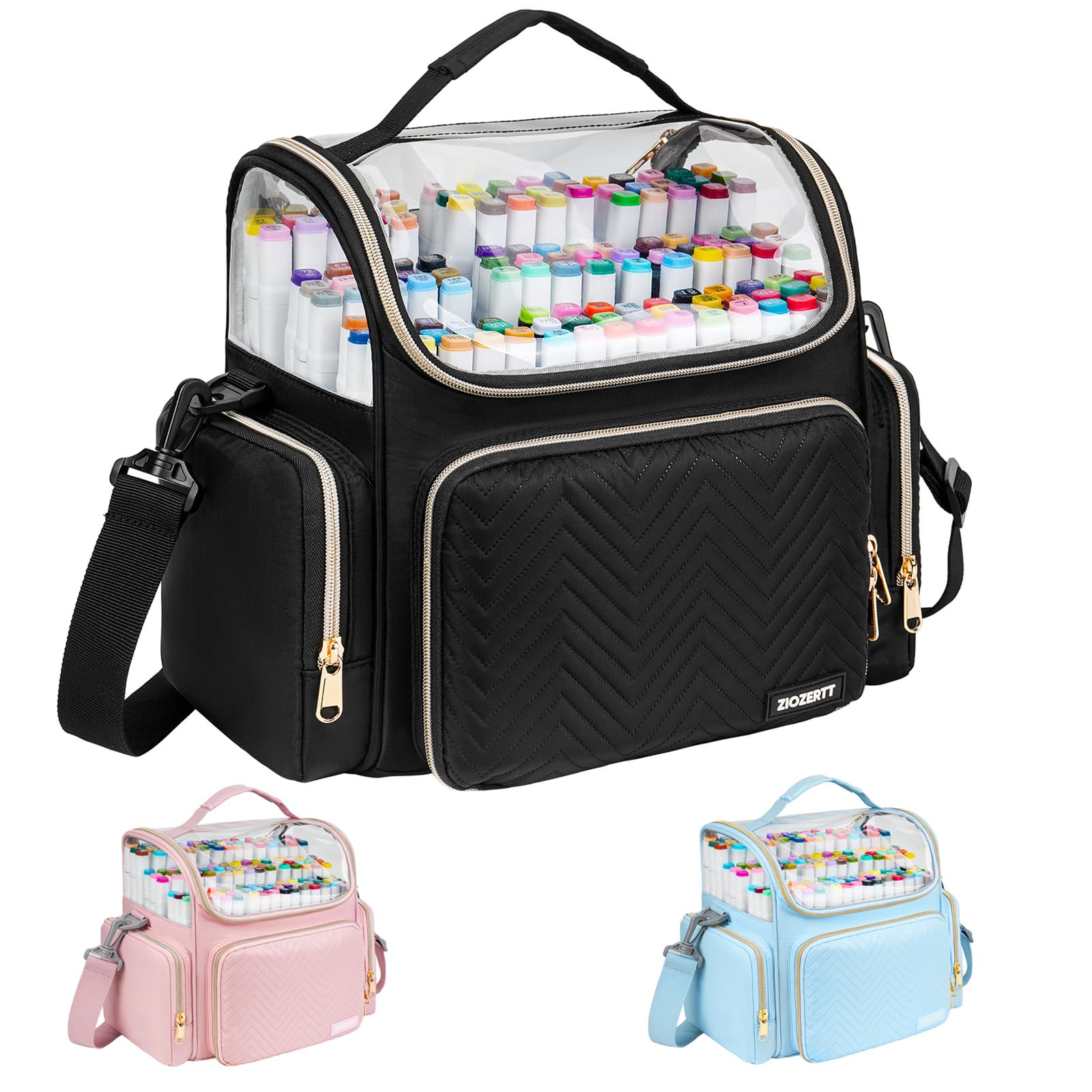 Photo 1 of Large Marker Organizer Case for 200-350 Markers,Travel Marker Storage Bag with Dividers and 4 Pockets,Marker Organizer Holder for Paint Brushes,Colored Pencils and Other Art Supplies,Bag Only,Black