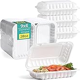 Hinged Take Out Food Containers - Clamshell To-Go Boxes - Dual Lock Lids - Easy Grip Tabs - Recyclable - BPA-Free - Leak-Resi