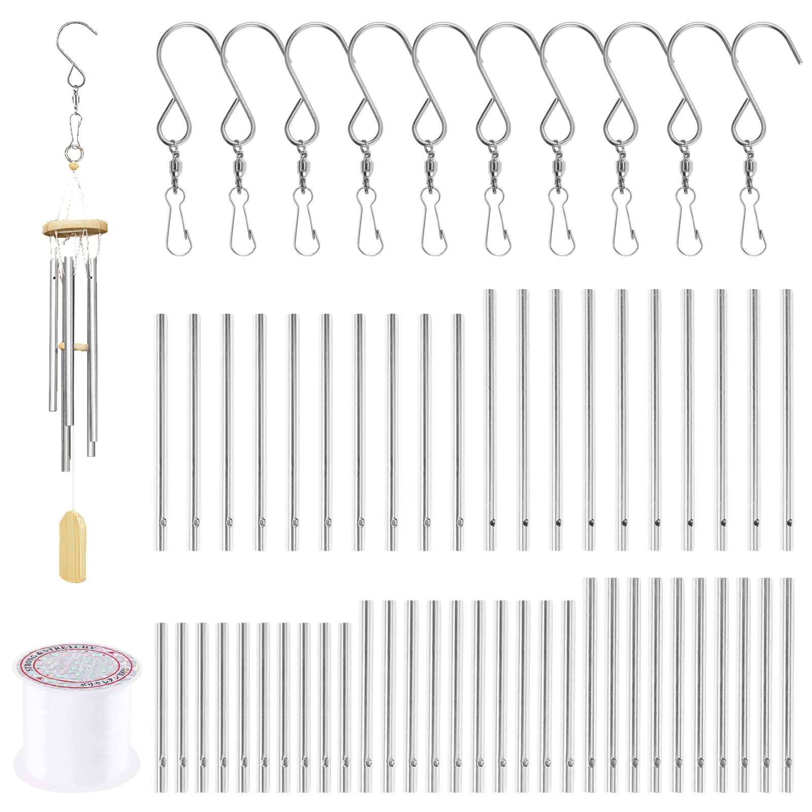 Swpeet 61pc Wind Chime Tubes & Wire Kit with Swivel Hooks, DIY Crafts Hanging Wind Chimes