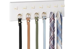Creproly Belt Hanger Wall Mount Belt Organizer for Closet, Holds Over 28 Belts Wooden Wall Mounted Belt Rack Storage Tie and Scarf Hanger for Closet, Wall, Door (White)
