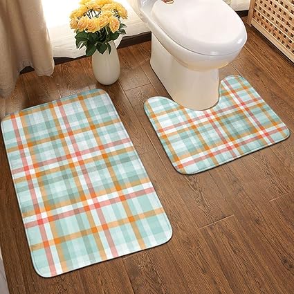 N/C Badezimmerteppich-Set, Retro-Design, orange-gestreift, blau