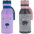 reduce Stainless Steel Hydro Pro Kids Water Bottle, 14oz - Vacuum Insulated Leak Proof Water Bottle for Kids - Great for On the Go and Lunchboxes - Furry Friends Design, Purple Bear and Grey Sheep