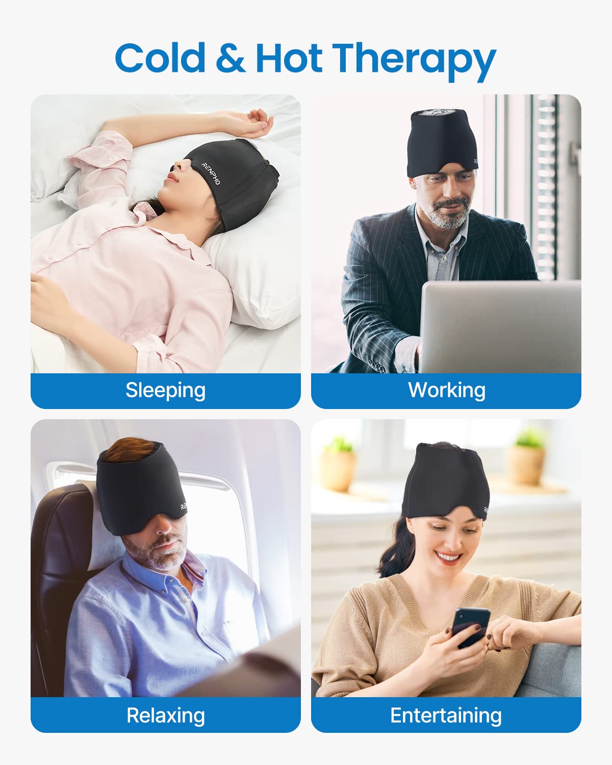 Migraine Relief Cap FSA HSA, Headache Relief Cap, Ice Head Wrap with Hot or Cold Therapy, Ice Hat, Hangover Relief Products, Migraine Mask for Anxiety Relief Improve Sleep, Birthday Gifts for Women