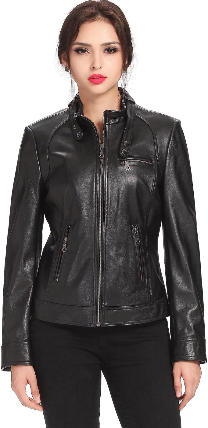 Cruzer Women's "Julie" Cowhide Leather Motorcycle Jacket - Black M