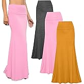 Free to Live 3 Pack Long Skirts for Women Fall Stretchy Flowy Maxi Skirt Dressy Casual for Work, Soft Fold Over High Waisted