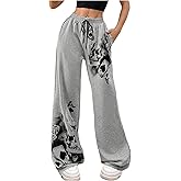 SOLY HUX Women's Y2k Sweatpants Drawstring Waist Wide Leg Gothic Grunge Pants Streetwear