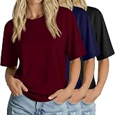 Huukeay 3 Pack Women's Half Sleeve T-Shirts Basic Tees | Lady Elbow Length T-Shirts,Crew Neck Shirts, Loose Casual Tunic Tops, Summer