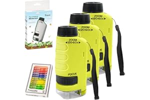 KEIKEYO Miniscopes Kids, Pocket Scope Magnifier 8X, The Original Miniscope Kids 2 Pack, 60x-180x Led Lighted Pocket Microscope, Mini Handheld Microscope, Little Scientist Portable Microscope (3*Yellow)
