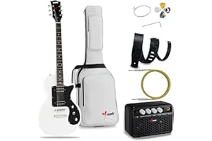 MUSILY 39 Inch Electric Guitar Kit, Beginner Full Size Solid Body Electric Guitar With HH Pickups, Gig Bag, Amplifier, Strap, Cable, Picks, String (White)