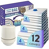 12 Pack Vacuum Storage Bags with Electric Pump, Compression Space Saver for Comforters, Bedding, Blanket Storage, Vacuum Seal Bags for Clothing, Luggage and Closet Organizer,