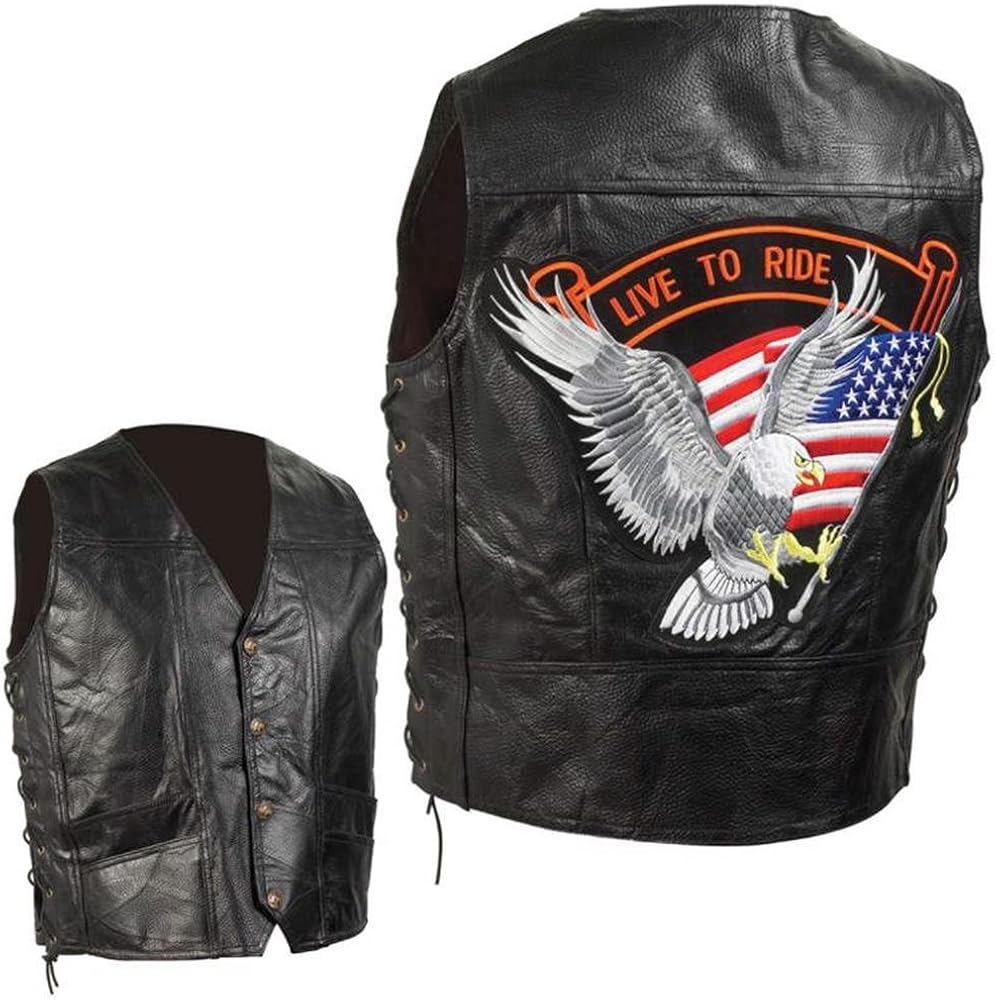 denim biker vest with patches