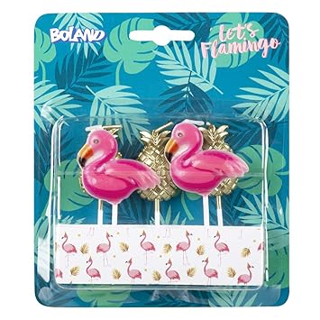 5 Mini Candles Pink Flamingo Decorative For Birthday Or Themed