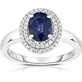 KOKAV 14K White Gold Genuine Sapphire 1-1/2 Ct Oval Diamond Halo Ring, Size 7