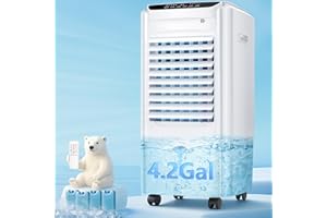 AKIRES 32" Windowless Portable Air Conditioner,3-IN-1 Ventless AC Unit with 4.2-Gal Tank, 4 Ice Packs, 12H Timer, Swamp Cooler Evaporative Air Cooler for Room Bedroom Home Office Indoor Outdoor