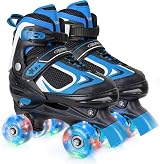 Nattork Kids Roller Skates Blue Adjustable Sizes Indoor Outdoor Light Up Wheels view 1
