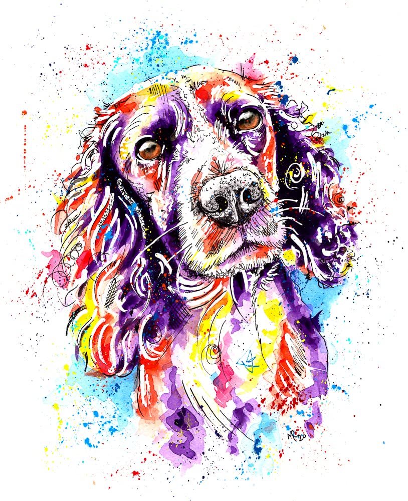 Springer Spaniel Cocker Print Painting Art Watercolour, Dog Artwork, Wall Art Gifts - [A4 Print Only - 8.25 x 11.75"]