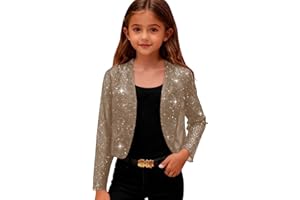 Girls Sequin Jackets Long Sleeve Cropped Coats Kids Bomber Jacket Cute Clothes for 4-14 Years