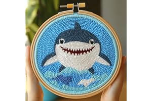GENERIC DIY Punch Needle Kits Cute Cartoon Sea Shark in Sea Embroidery Punch Needle Starter Craft with Hoop Easy for Beginners for Festival t and Decoration 20x20cm-1