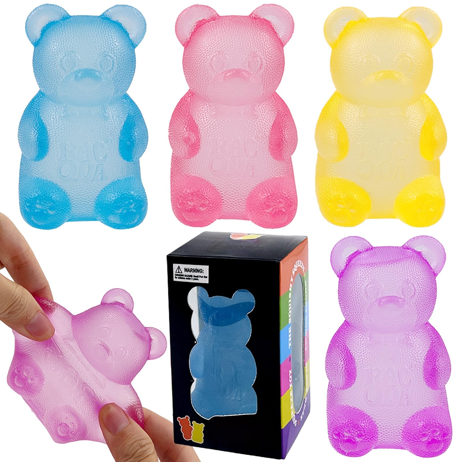 4 Pcs Stretch Bear & Sugar Ball Designs, Anxiety Relief & Focus Toy, Maltose Filled Squeeze Toys for Sensory Play,Sensory Fidget Toys for Adults, Kids, Slow Rising Squishy Stress Balls