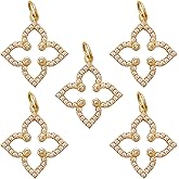 COGCHARGER 5PCS Cubic Zirconia Flower Charms,18K Gold Plated Crystal Floral Charms,Flower Pendants with CZ Stone for Jewelry Making and DIY Crafts