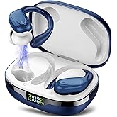 Ear buds Wireless Earbuds Bluetooth 5.3 Headphones 60hrs Playtime with Digital Display Sports Wireless Headphones with Earhook Deep Bass IPX7 Waterproof Over-Ear Earbuds for Android iOS Workout Blue