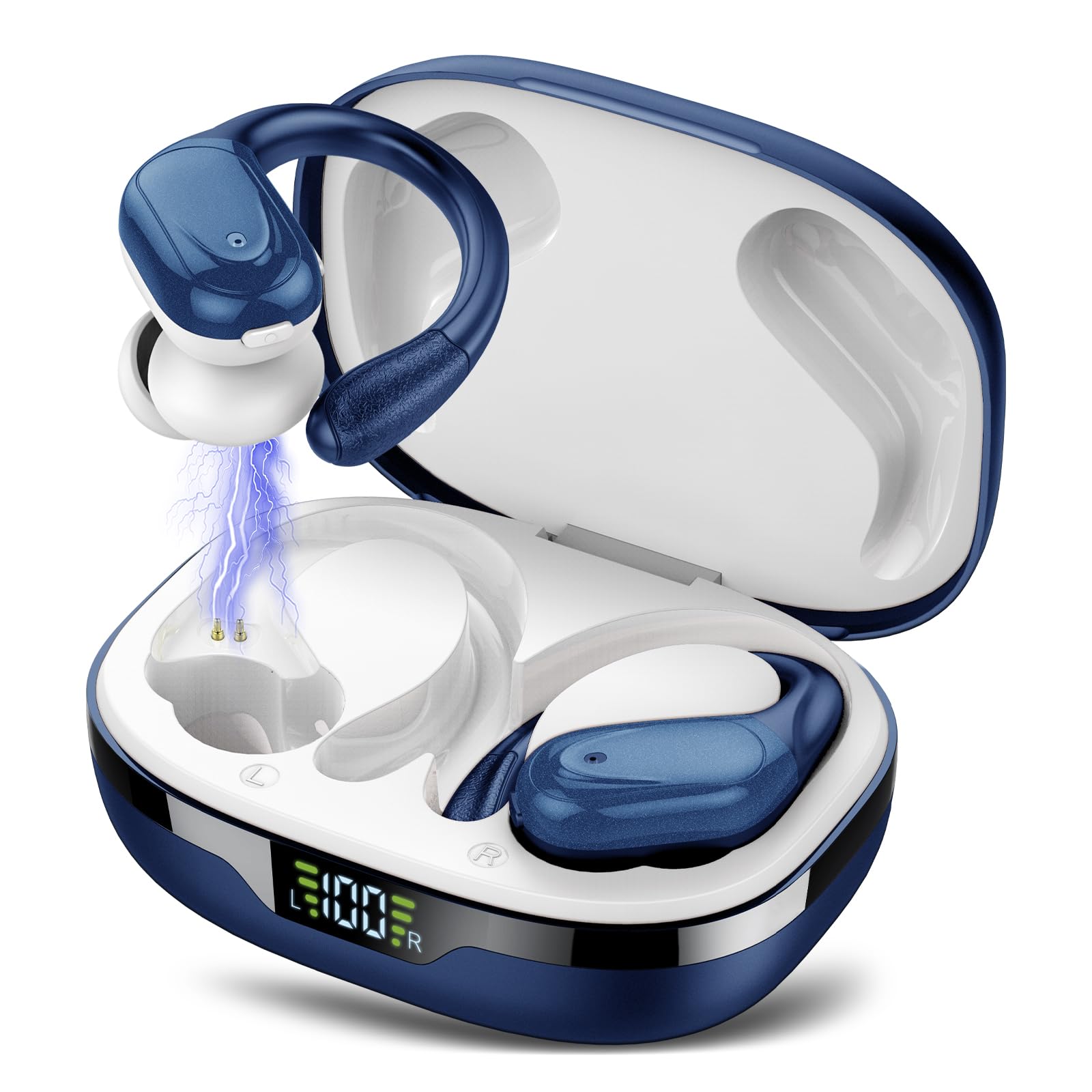 Photo 1 of Ear buds Wireless Earbuds Bluetooth 5.3 Headphones 60hrs Playtime with Digital Display Sports Wireless Headphones with Earhook Deep Bass IPX7 Waterproof Over-Ear Earbuds for Android iOS Workout Blue