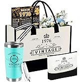 TrophyToast 50th Birthday Gifts for Women Her- 4 pcs, Turning 50 Year Old Gifts, Decorations Canvas Beach Tote Bag & Makeup Bag, Unique Happy 50th Present for Her Mom Wife Friends