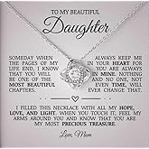 To My Beautiful Daughter - Always Keep Me In Your Heart, Love Knot Necklace with Meaningful Message Card, Precious Jewelry Gift for Daughter, Ideal Gift for Birthday Christmas, Sentimental Gift for Daughter from Loving Mom