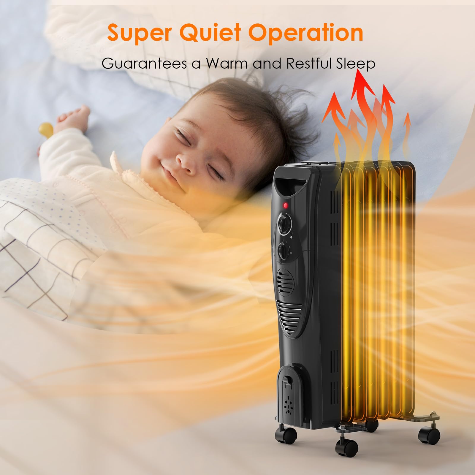 Oil Heater, 1500W Air Choice Electric Portable Space Heaters with 3 Heat Settings, Overheat & Tip-Over Protection, Adjustable Thermostat, Quiet Oil Filled Radiator Heater for Indoor Use, Home, Office