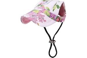 Pawaboo Dog Baseball Cap, Adjustable Dog Outdoor Sport Sun Protection Baseball Hat Cap Visor Sunbonnet Outfit with Ear Holes for Puppy Small Dogs, Small, Floral Purple