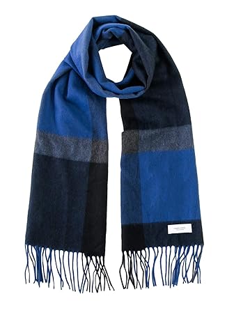Amazon ブルー ブラック F チェック柄 カシミア マフラーレディース
