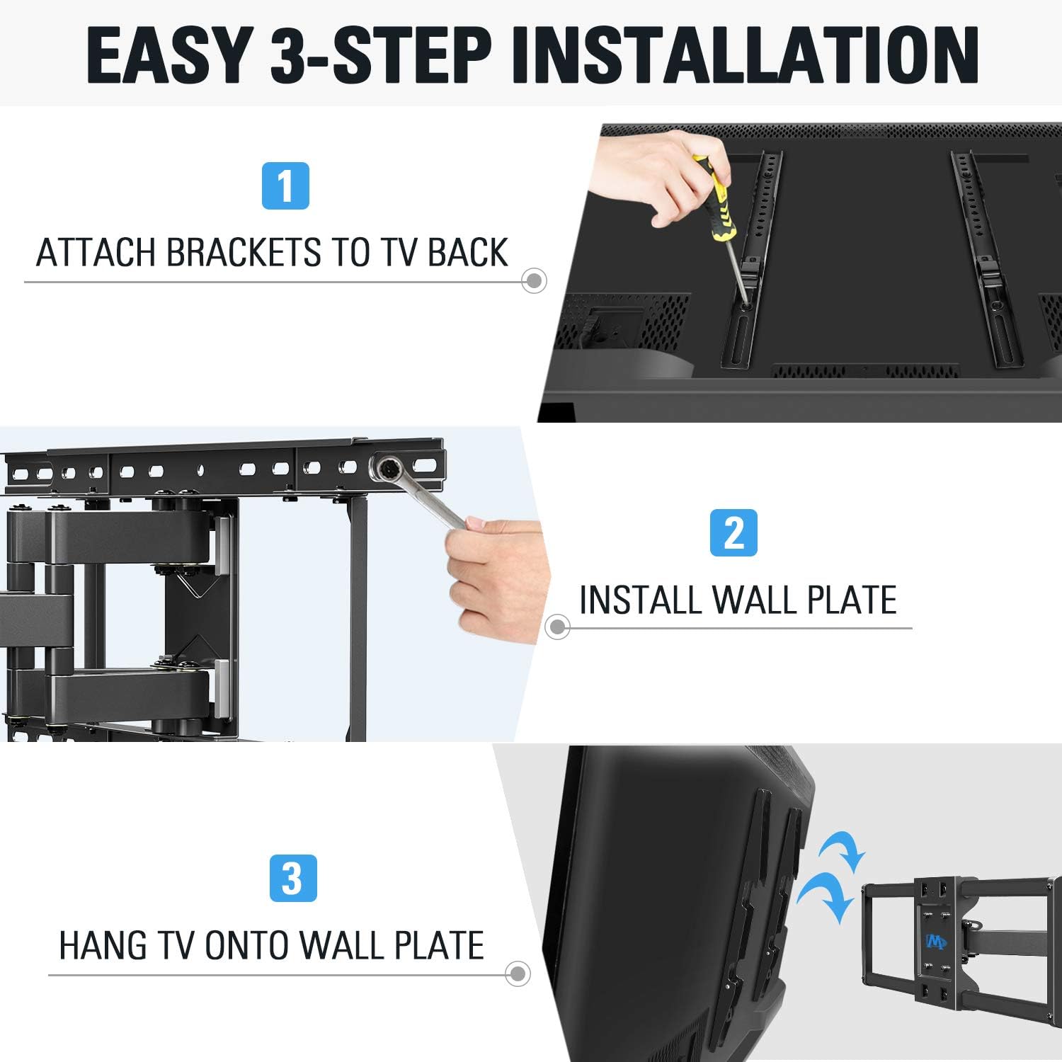 Mounting Dream TV Wall Mounts TV Bracket for 42-70 Inch TVs, Premium TV Mount, Full Motion TV Wall Mount with Articulating Arms, Max VESA 600x400mm and 100 LBS, Fits 16", 18", 24" Studs MD2296-24K: Electronics