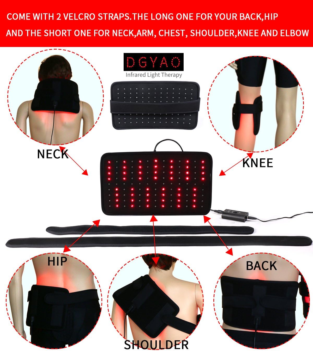 Red Light Near Infrared Therapy Led Benefits Back Pain Reliever Home Use Wearable Wrap Deep Penetrating Heals Lighting Pad Relief for Arthritis Feet Joints Muscle Knee Elbow Inflammation Nerve Damage: Health & Personal Care