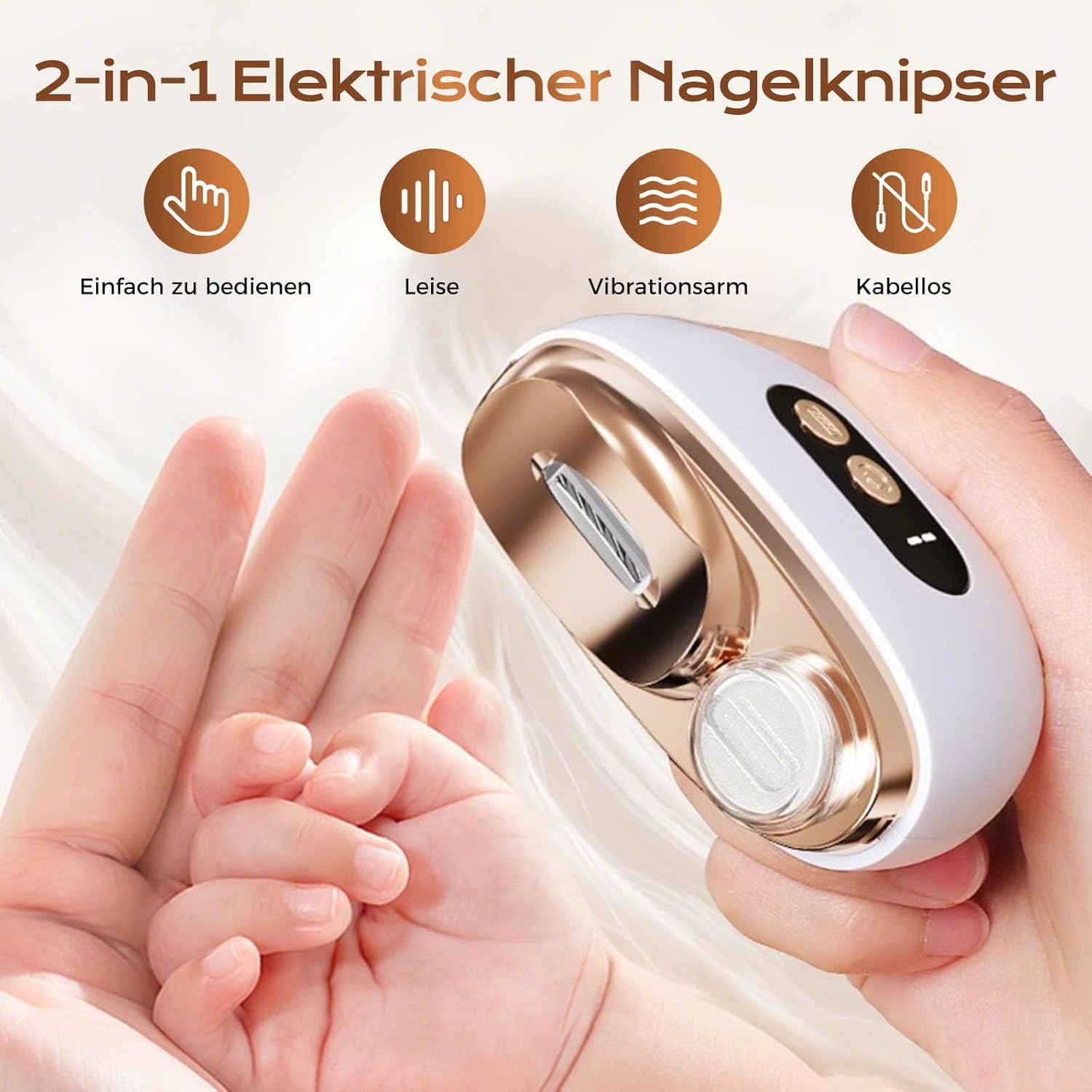 2026 Neu Elektrischer Nagelknipser, 3 in 1 Multi-functional Electric Nail Trimmer, Elektrische Nagelfeile Polieren mit LED 3 Gesch- Ultraleise Electric Nail Clippers für Kinder Erwachsene (Weiß) 5