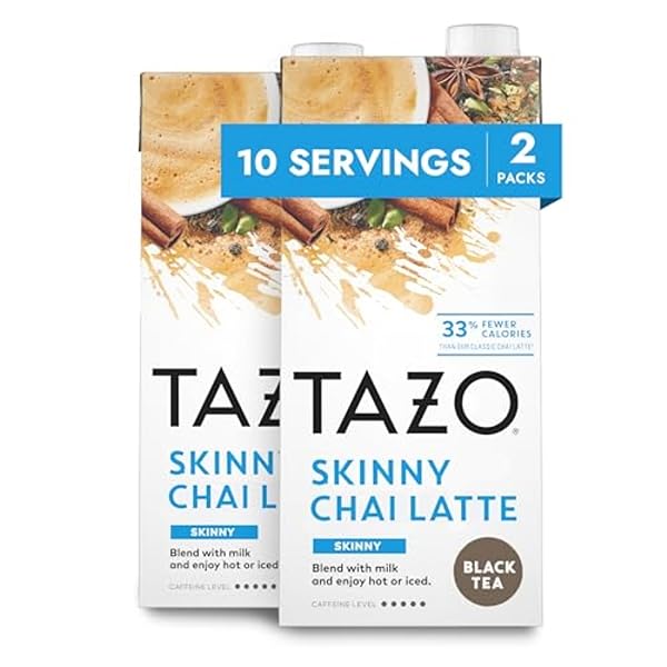 TAZO SKINNY CHAI LATTE CONCENTRATE, HOT OR ICED BLACK TEA, EASY-TO-SERVE, EVERYDAY LOW CALORIE LATTES AND MOCKTAILS, 32 OZ CARTON (PACK OF 2)