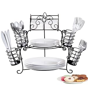 Buffet Organizer with Scroll Design, 7-Piece Set for Plates, Napkins and Cutlery
