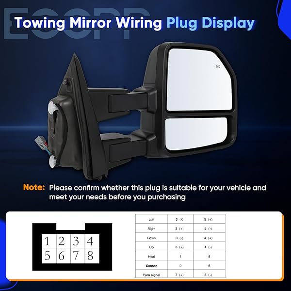 ECCPP TOWING MIRRORS FIT FOR 2015-2020 FOR FORD FOR F150 PICKUP TRUCK POWER ADJUSTED HEATED TURN SIGNAL LIGHT TEMPERATURE SENSOR BLACK CAP HOUSING A PAIR DRIVER AND PASSENGER SIDE