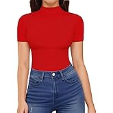 HERLOLLYCHIPS Mock Neck Tops for Women Basic Short Sleeve Tight Summer Sexy Dressy Casual Summer T-Shirts