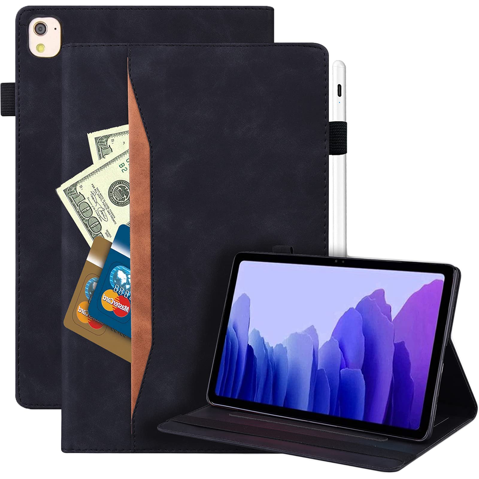 Rosbtib Case for iPad 9th/ 8th/ 7th Generation iPad 10.2 Case 2021/2020/ 2019, Protective Case Skin-Feel Leather Stand Cover Smart Wallet Case with Pen Holder Card Slot Tablet Case iPad 10.2, Black