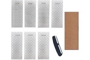 SUWAJUME Diamond Sharpening Stone, Knife Sharpener Stone Whetstone Honeycomb Surface Plate with Non-slip Base for Pocket Knives Scissors (320/400/600/1000/1500/2000/3000 Grit，with Angle Guide and Leather)