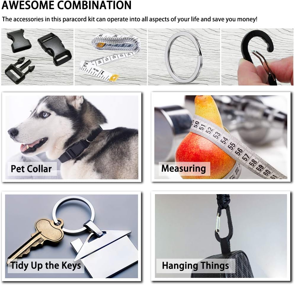WEREWOLVES 550 Paracord - Survival Paracord Bracelet Crafting Kits Crafting Kits - Parachute Cord with Soft Tape Measure, Buckles, Carabiner, and Key Rings -Multicolor Rope Gift Box : Sports & Outdoors