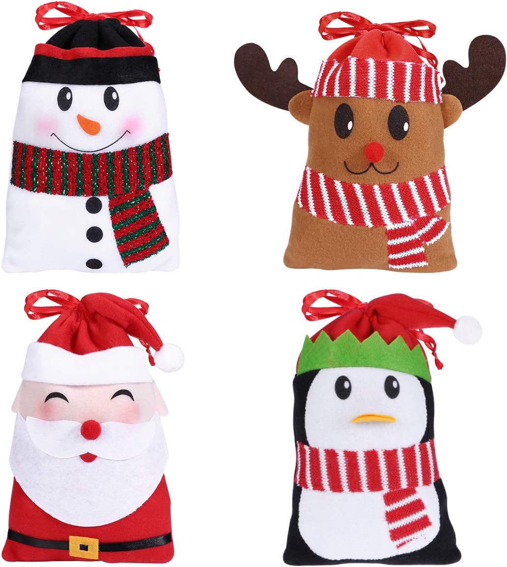 12Pcs Christmas Drawstring Gift Wrapping Bags Pouches, Small Gift Bags