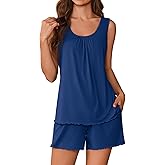 Ekouaer Womens Pajama Sets Viscose from Bamboo Sleeveless Lounge Sets Soft Tank Top and Shorts 2 Piece Pj Sets with Pockets