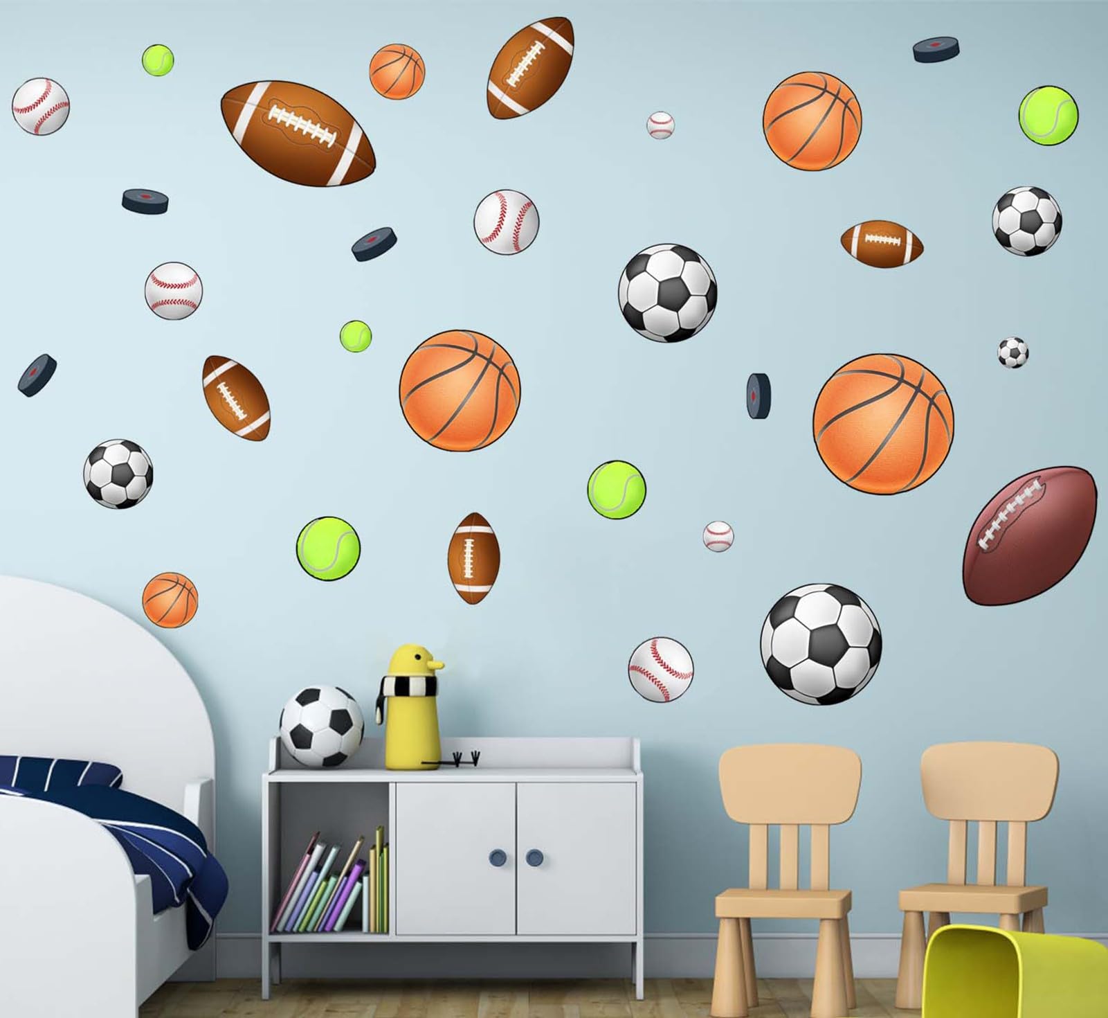 Photo 1 of Amimagen Large Basketball Football Sports Wall Decals - Kids Baby Boys Wall Stickers - Nursery Playroom Classroom Daycare Game Room Bedroom Home Wall Decor