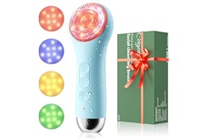 CCIGEDY Facial Cleansing Brush Electric Face Scrubber - Rechargeable Face Cleansing Brush with 4 LED Gentle Light Silicone Heat and Vibration Exfoliator Massage Deep Cleansing,IPX7 Waterproof,Ideal Gift﻿