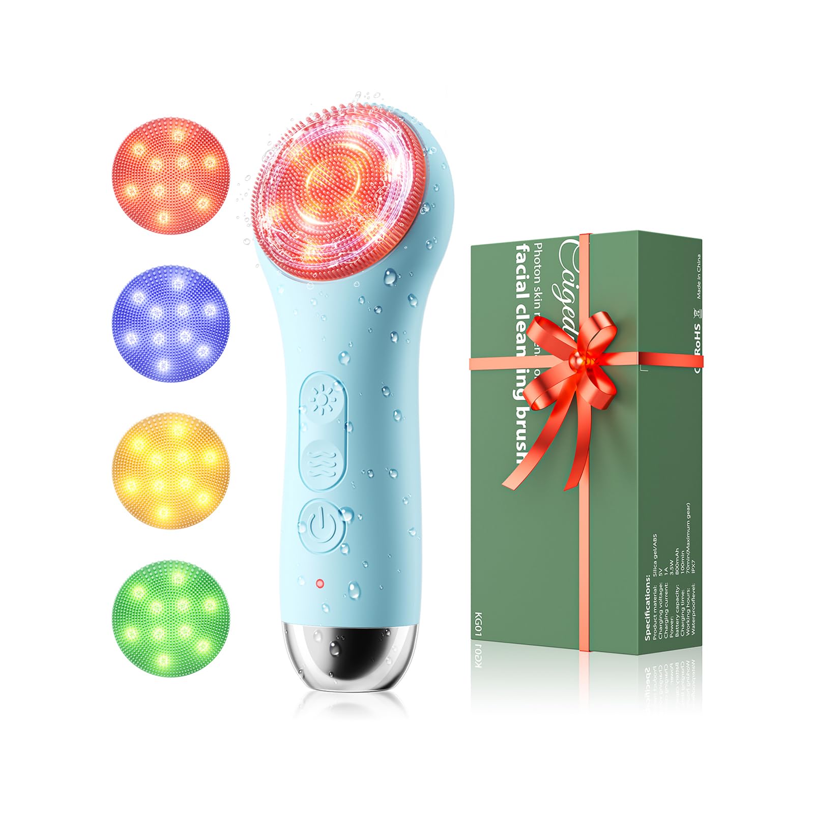 Photo 1 of Ccigedy Facial Cleansing Brush Face Scrubber - Rechargeable Electric Face Cleansing Brush with 4 LED Gentle Light Liquid Silicone Modes Exfoliator,IPX7 Waterproof Ideal Gift for Men and Women-Blue
